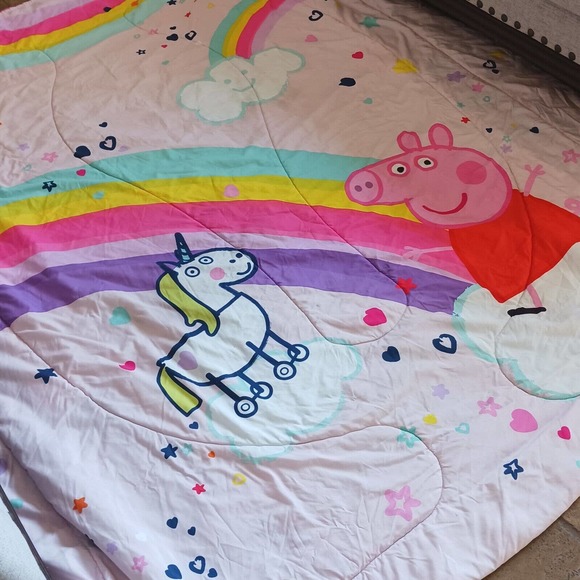 2003 PEPPA PIG & UNICORN Twin Comforter Pink & Rainbow Reversible Vintage Dorm - Picture 1 of 15